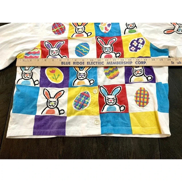 Vintage Michael Simon New York Easter Bunny Eggs Cardigan White Sweater Large L - Picture 9 of 13